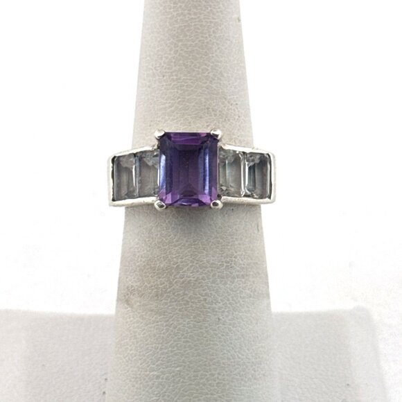 Estate Sterling Silver 925 Ring Size 6 Amethyst & Baguette Cut Accents 5.7g - Picture 1 of 8